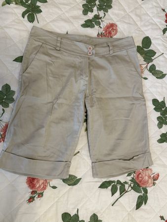 Damen Shorts beige Baumwolle mit Umschlag 