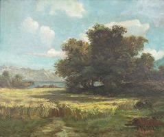 R. MICHEL - Landschaft am See - Ölmalerei auf Leinwand