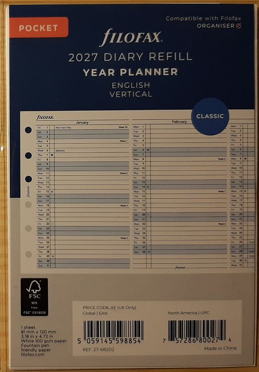 filofax 2027 Diary Refill Year Planner English 27-68202 (Neu und ...