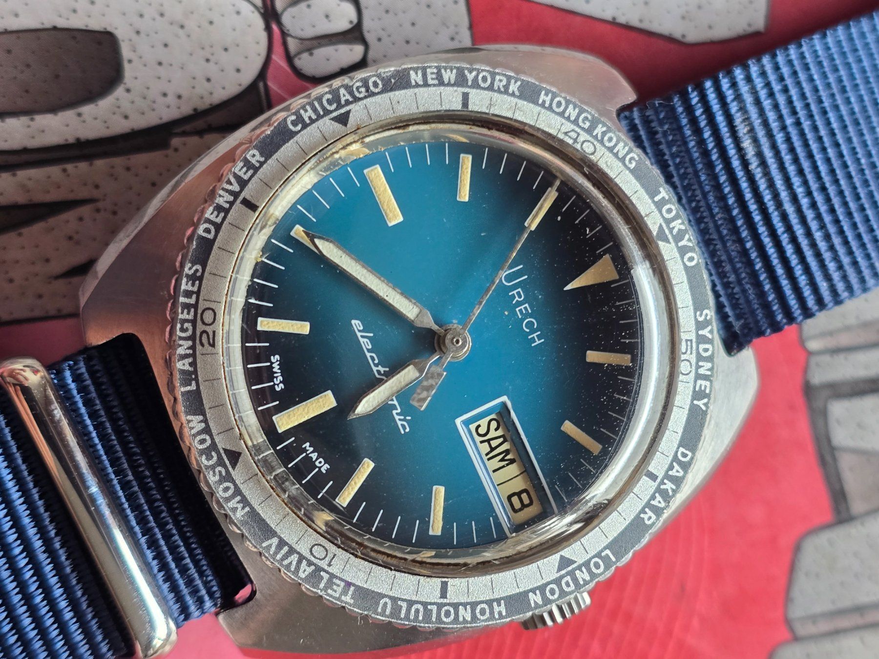 Uhren: 324 Urech Electronic  Day Date Worldtimer Wunderschoen – Gebraucht aus Muri AG von Corredor 8