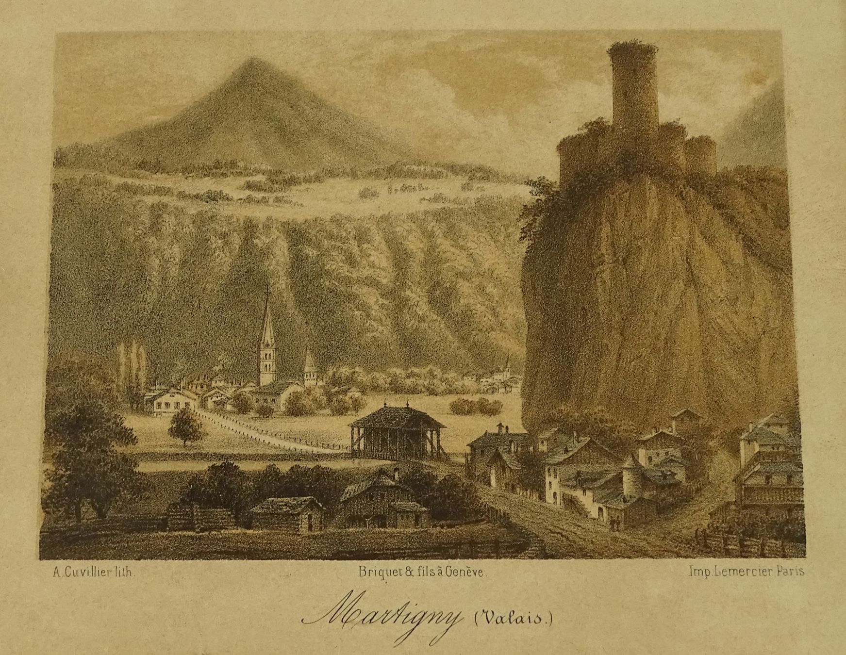 Incisioni: MARTIGNY, VALAIS, LITHOTGAPHIE UM 1840 – Usato da Grüningen venduto da Kartensammler 1