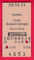 KARTON BILLETT, WOHLEN - BONISWIL-SEENGEN, 2.KLASSE, RETOUR