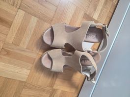 Sandale, Keilabsatz, Beige, Gr. 35, Sommer