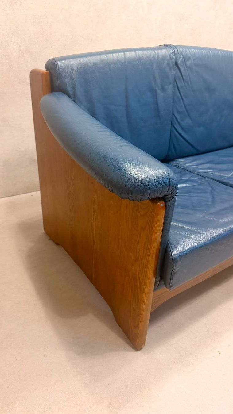 Divani: Dänisches Modul Ecksofa aus blauem Leder & Teakholz – Usato da Rickenbach ZH venduto da Der-Insider 1
