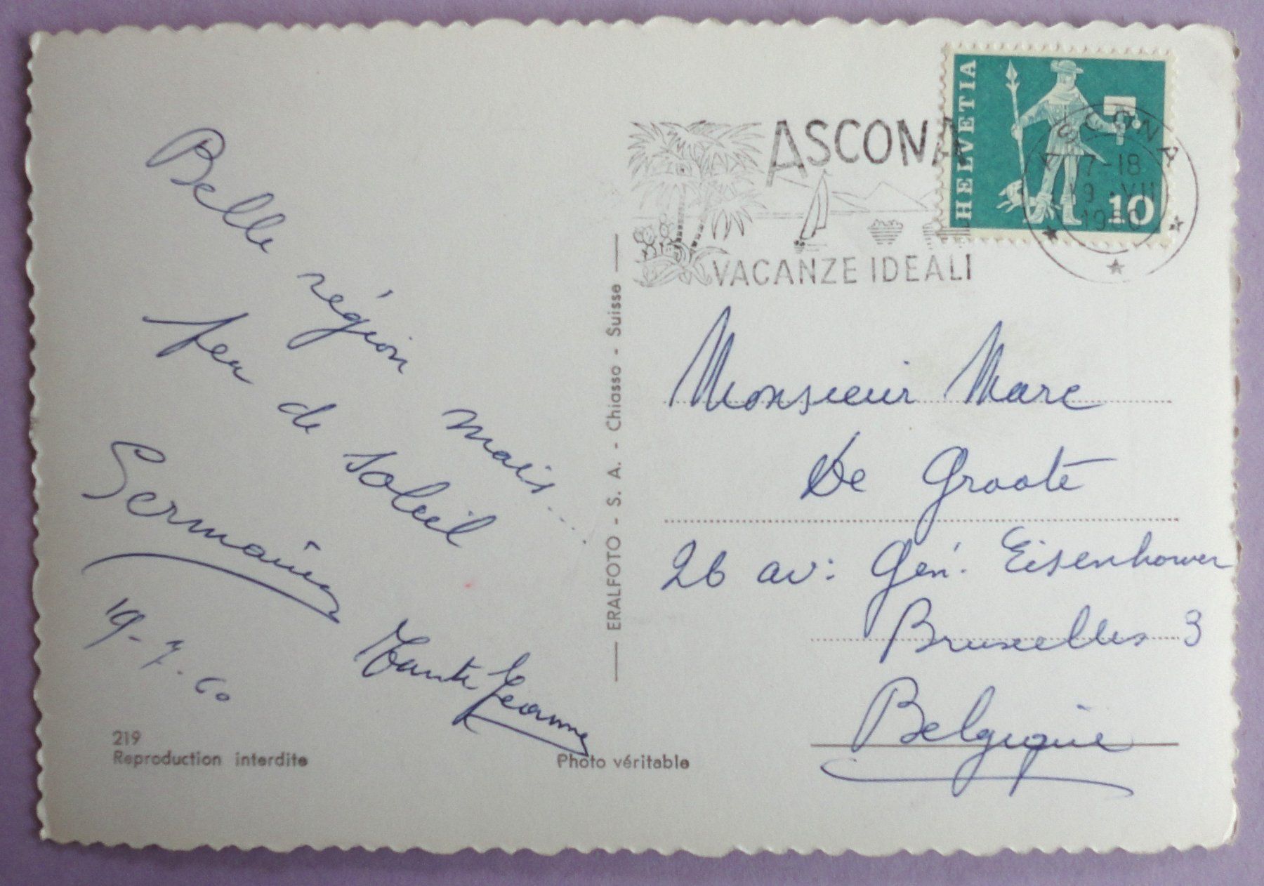 Cartoline postali: Panorama di Ascona - Lago Maggiore – Usato da Fétigny venduto da Billy2miny 1