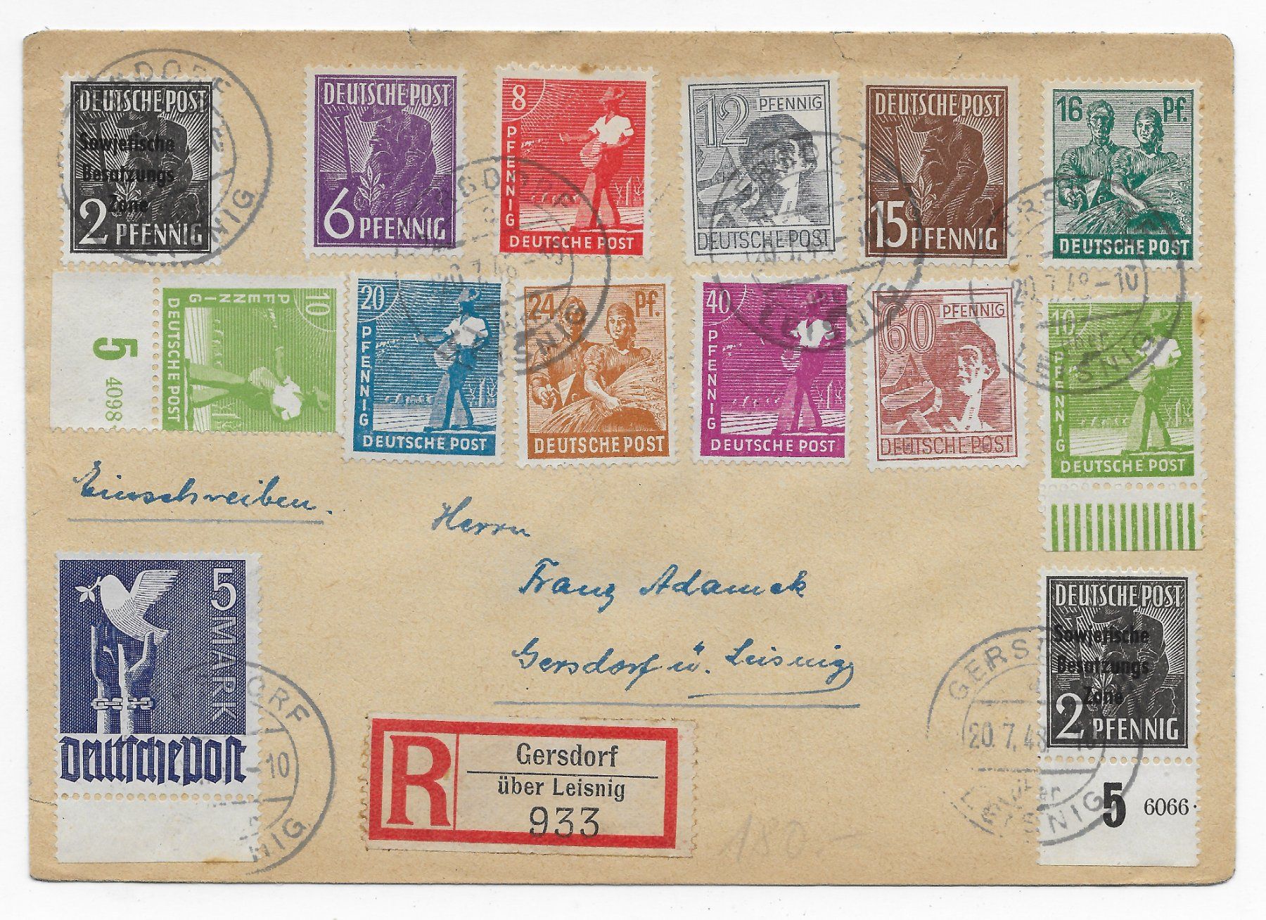 Alle Briefmarken: R-Brief sow. Besatzungszone 1948 – Gebraucht aus Hefenhofen von Richsalz