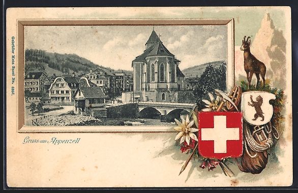 Cartoline postali: Litho Appenzell, Ortsansicht mit Wappen – Usato da Berlin venduto da bartko-reher