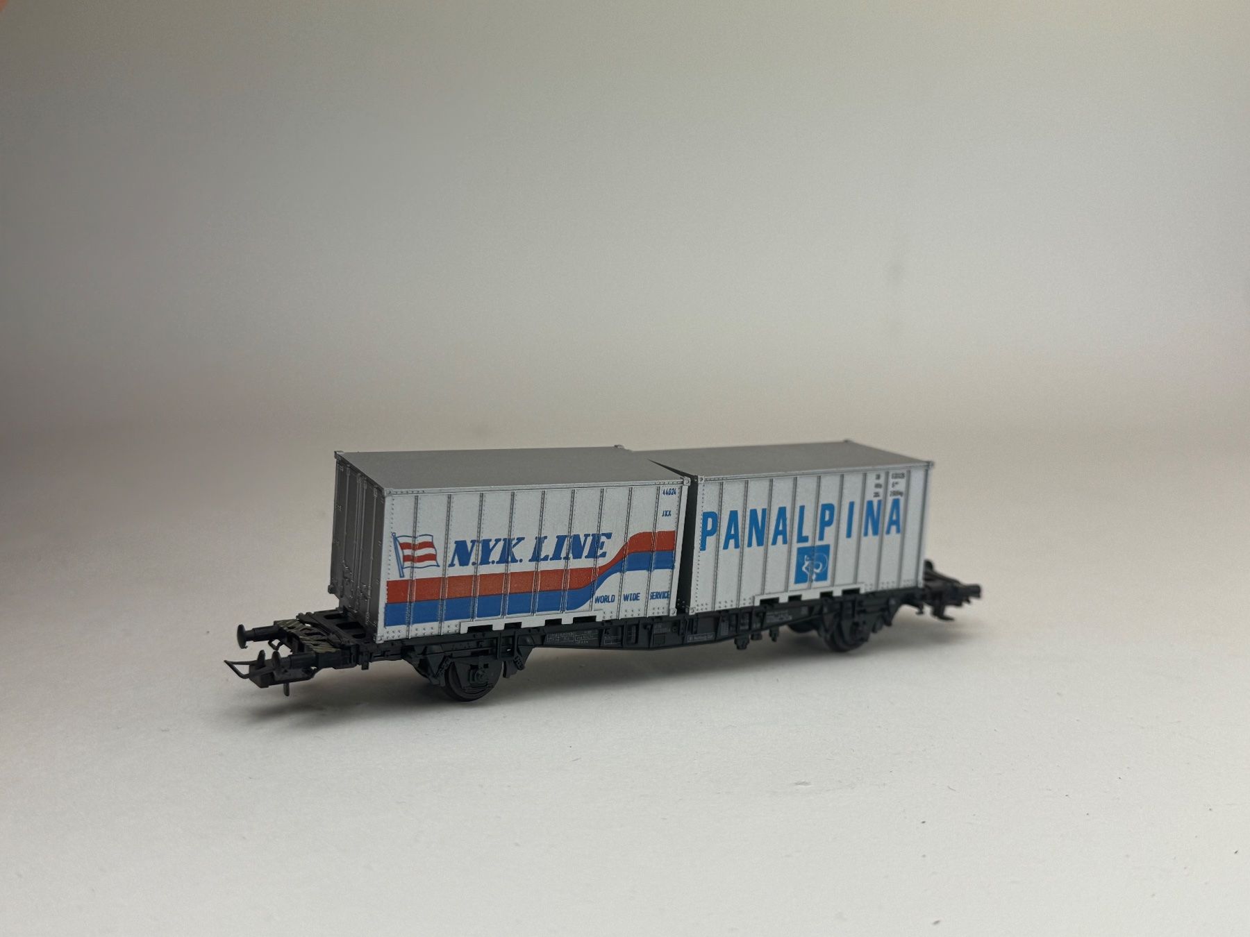 Modellini di ferrovie: HR- Röwa Containertragwagen Panalpina – Usato da Elm venduto da Wikmtz 1
