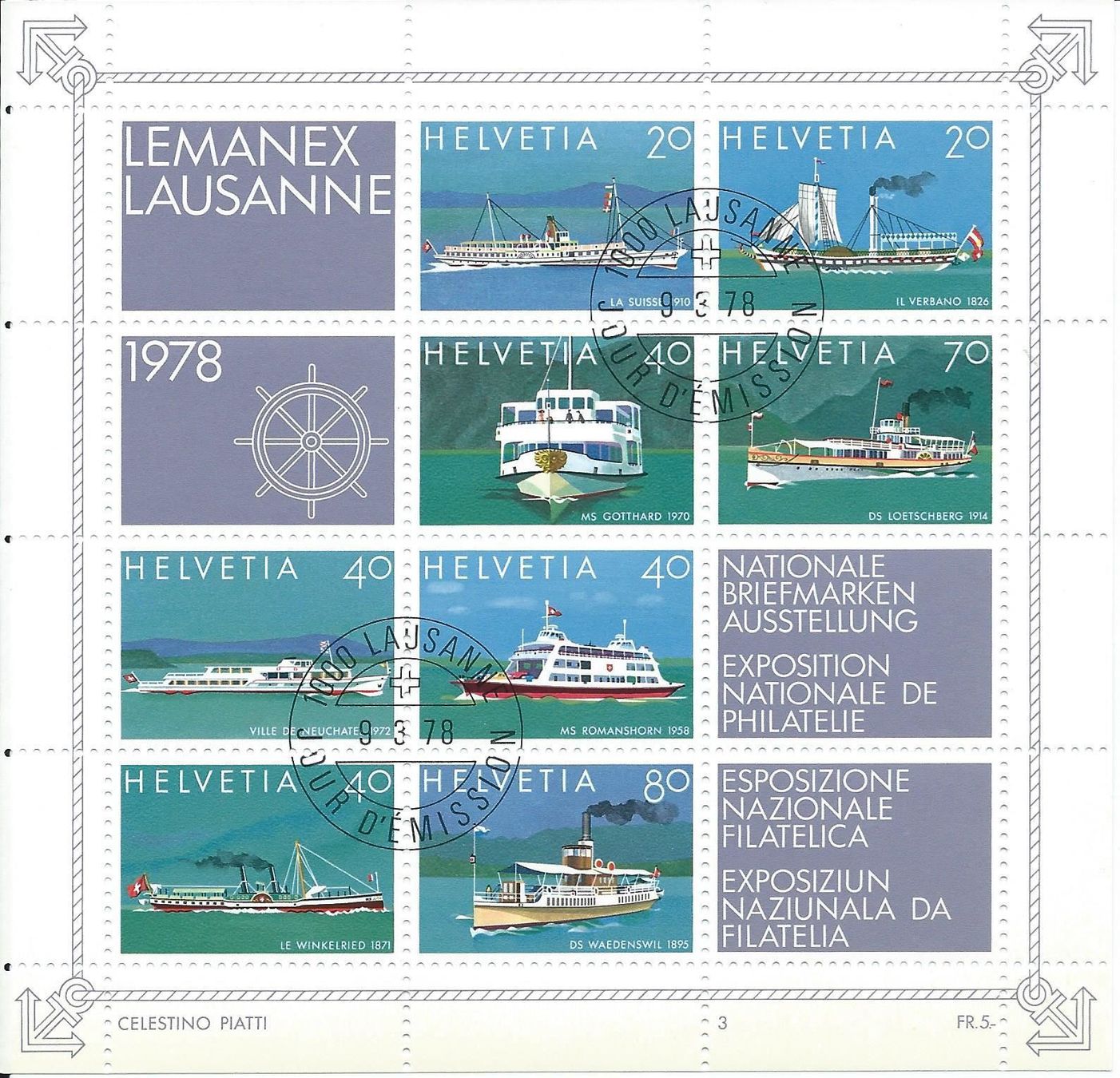 Tutti i francobolli: SUISSE 1978 Bloc Exposition LEMANEX 78 – Usato da Bussigny venduto da jacky1953