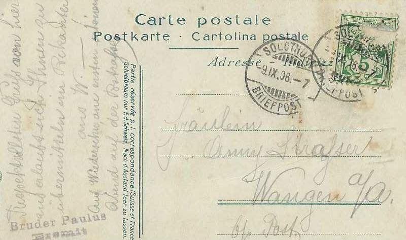 Cartoline postali: Solothurn - Einsiedelei 09.09.1906 – Usato da Montenol venduto da Vernier2 1