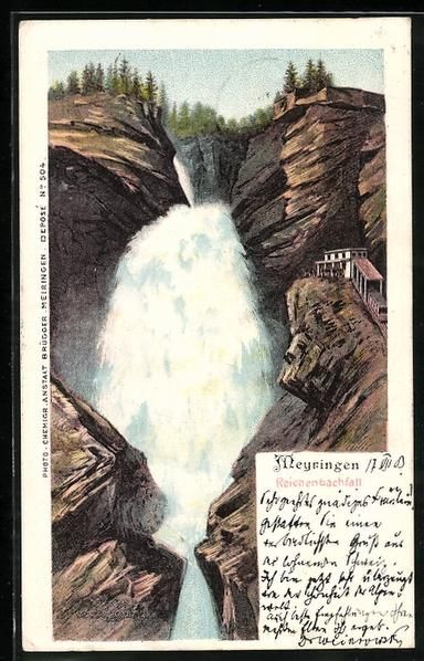 Cartoline postali: Litho Meyringen, Wasserfall Oberster Rei – Usato da Berlin venduto da bartko-reher