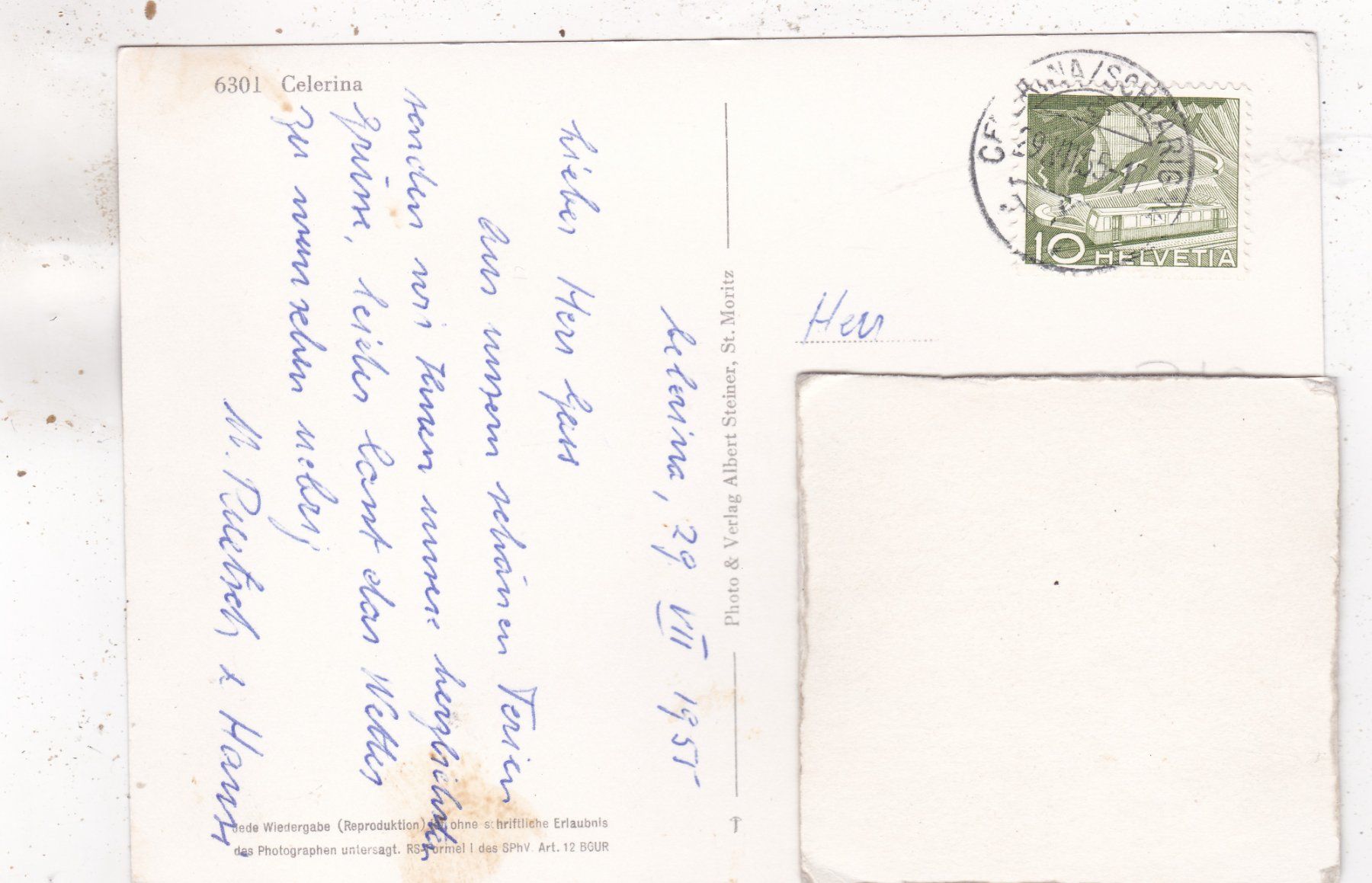 Cartoline postali: Celerina 1955 – Difettoso da Herisau venduto da Lisegrat2008 1