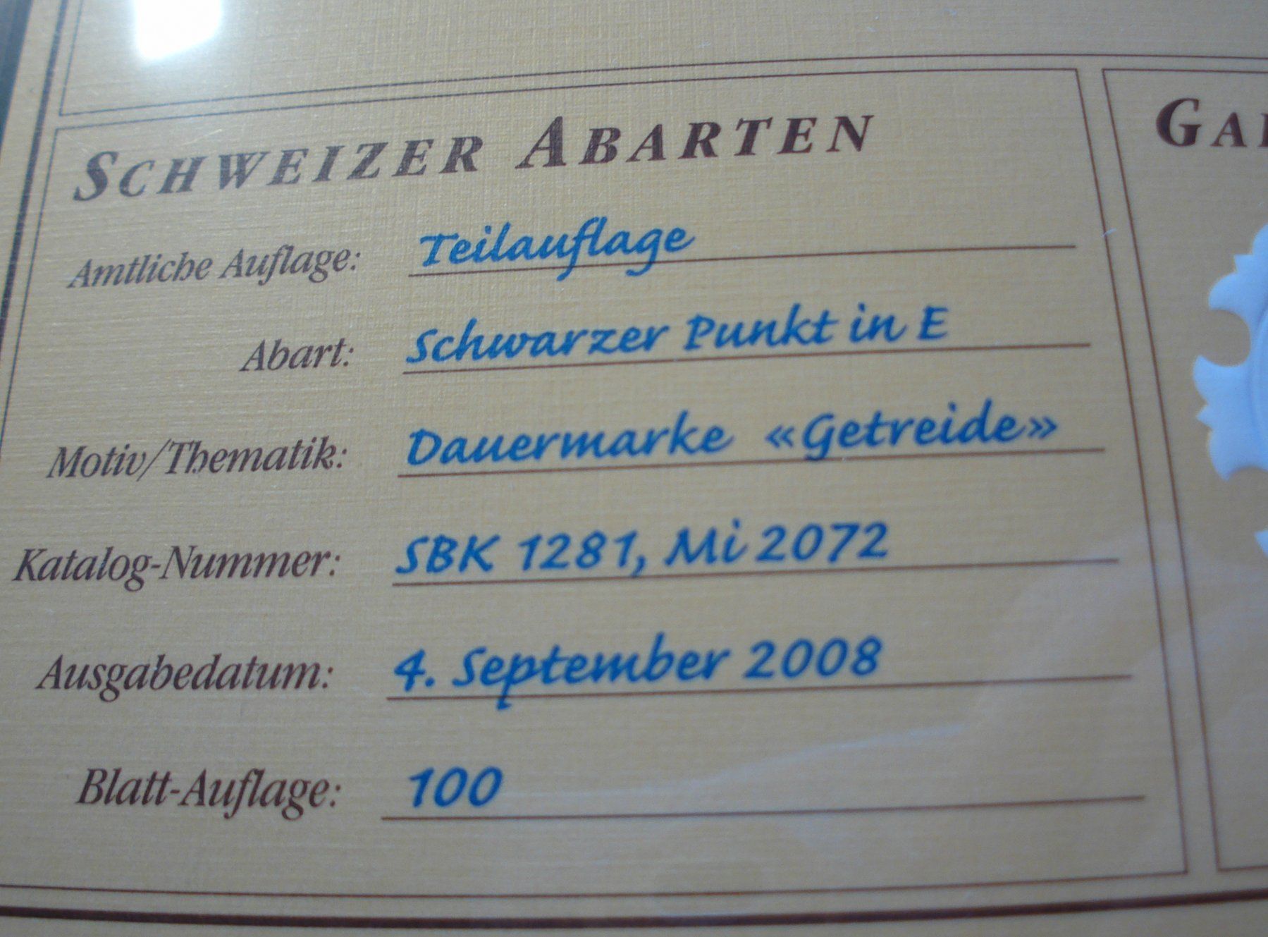 Tutti i francobolli: Abart Dauermarke Hafer **, 2008, Schwarzer Punkt im E – Usato da Niederwil AG venduto da morostahu 2