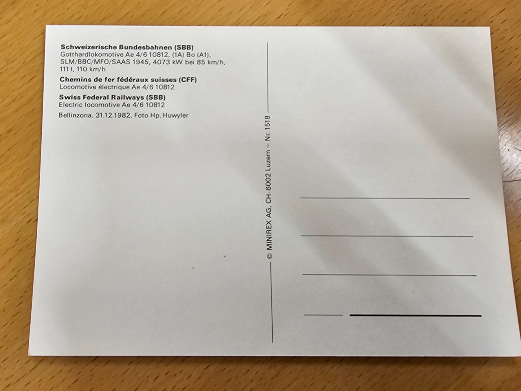 Cartoline postali: Postkarte SBB Gotthardlok Ae 4/6 10812 – Nuovo (secondo la descrizione) da Matten venduto da MEFEZ 1