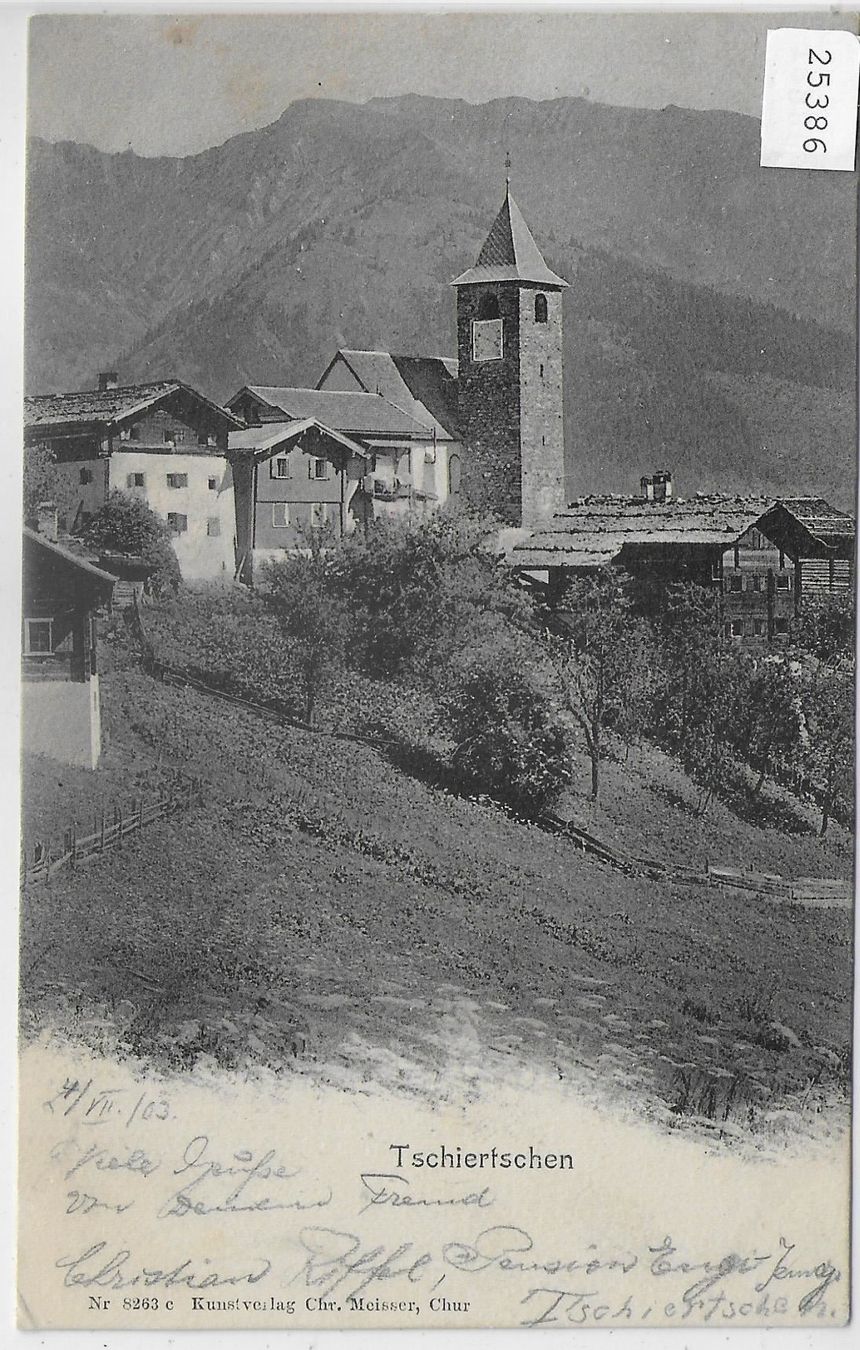 Cartoline postali: Tschiertschen - Dorfpartie mit Kirche – Antico da Ettingen venduto da Kartenplanet