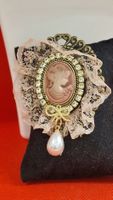 Antike Brosche Cameo Vintage Look Spitze & Perle Neu