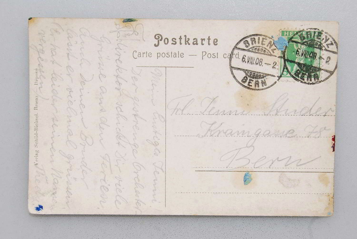 Cartoline postali: AK Brienz 1908 – Usato da Rüfenacht BE venduto da Toro06 1