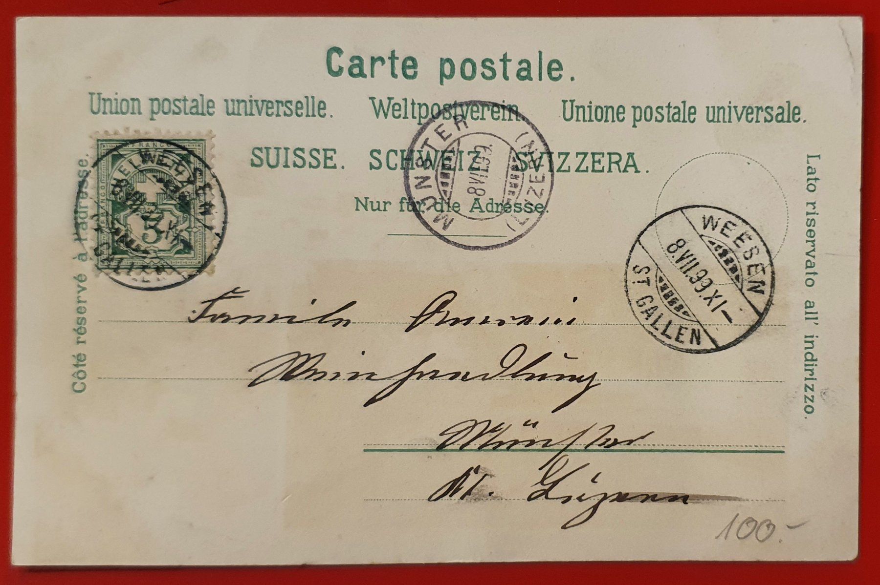 Cartoline postali: Gruss aus Weesen 1899 – Usato da Kreuzlingen venduto da Rschweiz1 1
