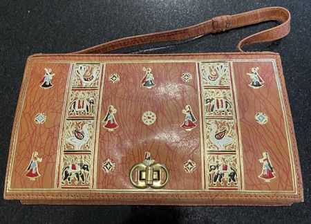 Borsa da cerimonia indiana in pelle con decorazione Meenakar