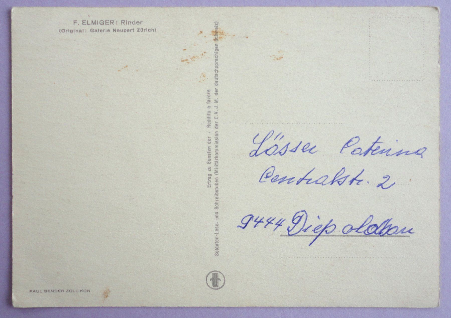 Cartoline postali: F. Elmiger : Rinder – Difettoso da Fétigny venduto da Billy2miny 1