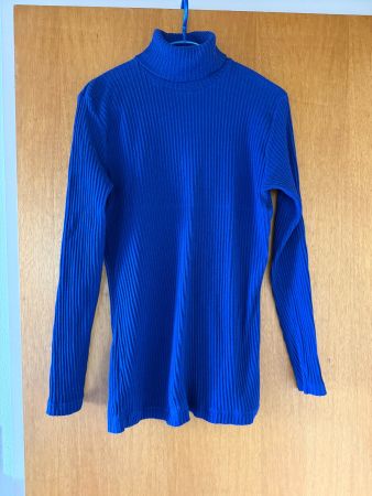 Damen Rollkragenpullover gerippt blau Baumwolle Modal