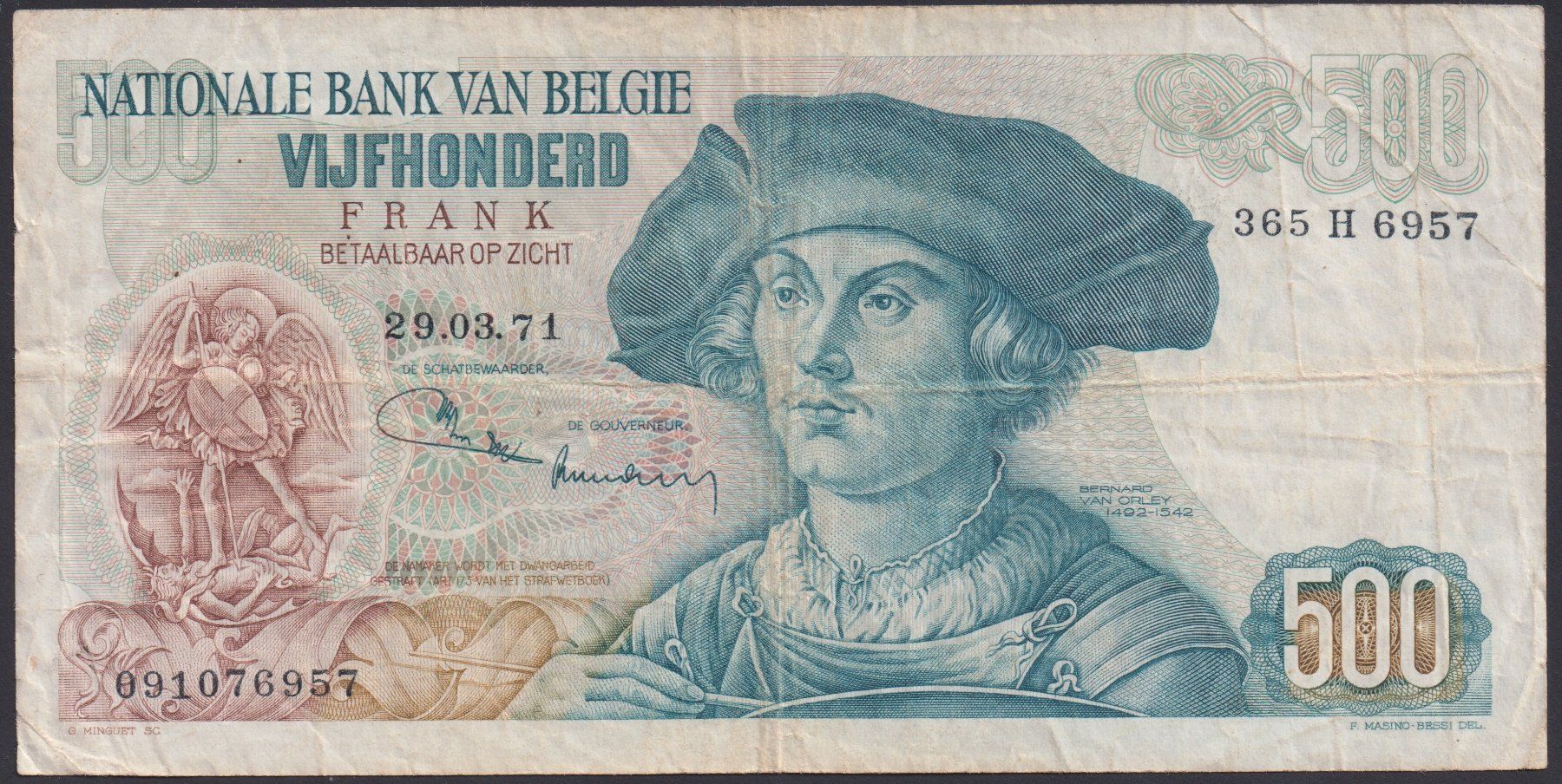 Banconote: Belgien 500 Francs 1971 – Usato da Brugg AG venduto da banknoten_muesli