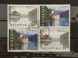 1998 Schweiz China Viererblock TOP Stempel