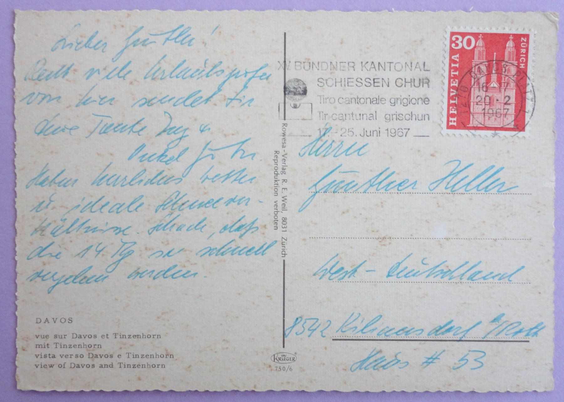 Cartoline postali: Davos et Tinzenhorn – Usato da Fétigny venduto da Billy2miny 1