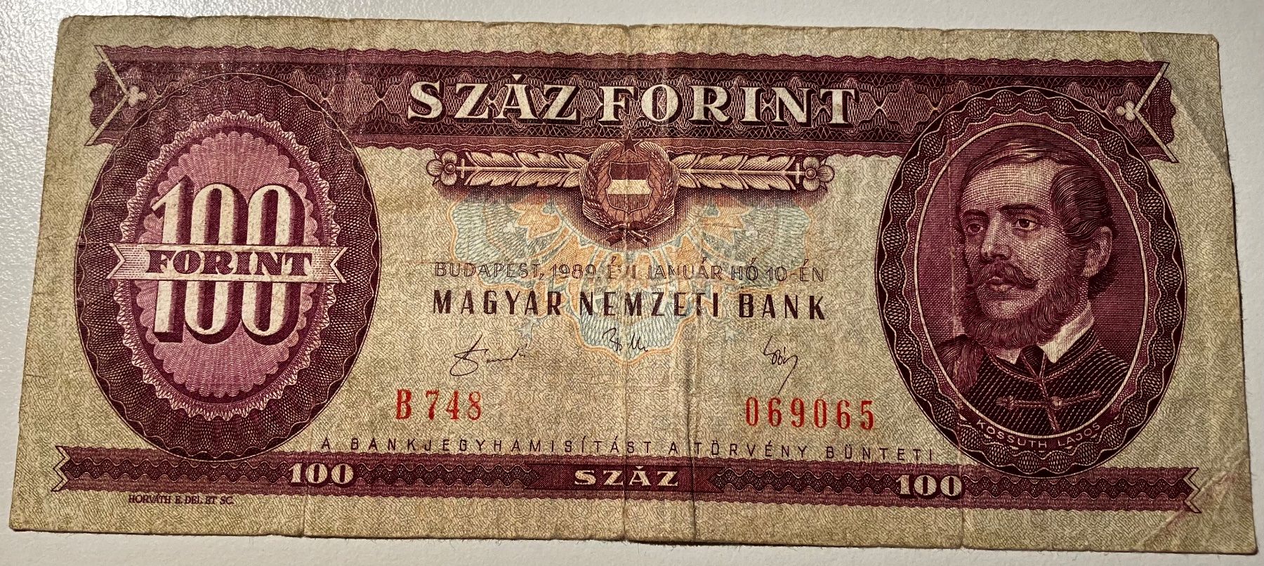 Banknoten: Ungarn 100 Forint 1989 – Gebraucht aus Algetshausen von Carrhard