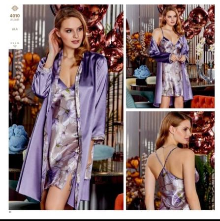 Elegantes Satin-Negligé Set in Lila - 2-teilig