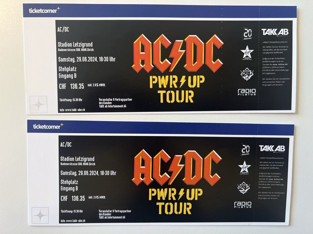 2 Stehplätze AC DC PWR UP TOUR Letzigrund Zürich 29 06 24 Kaufen auf Ricardo