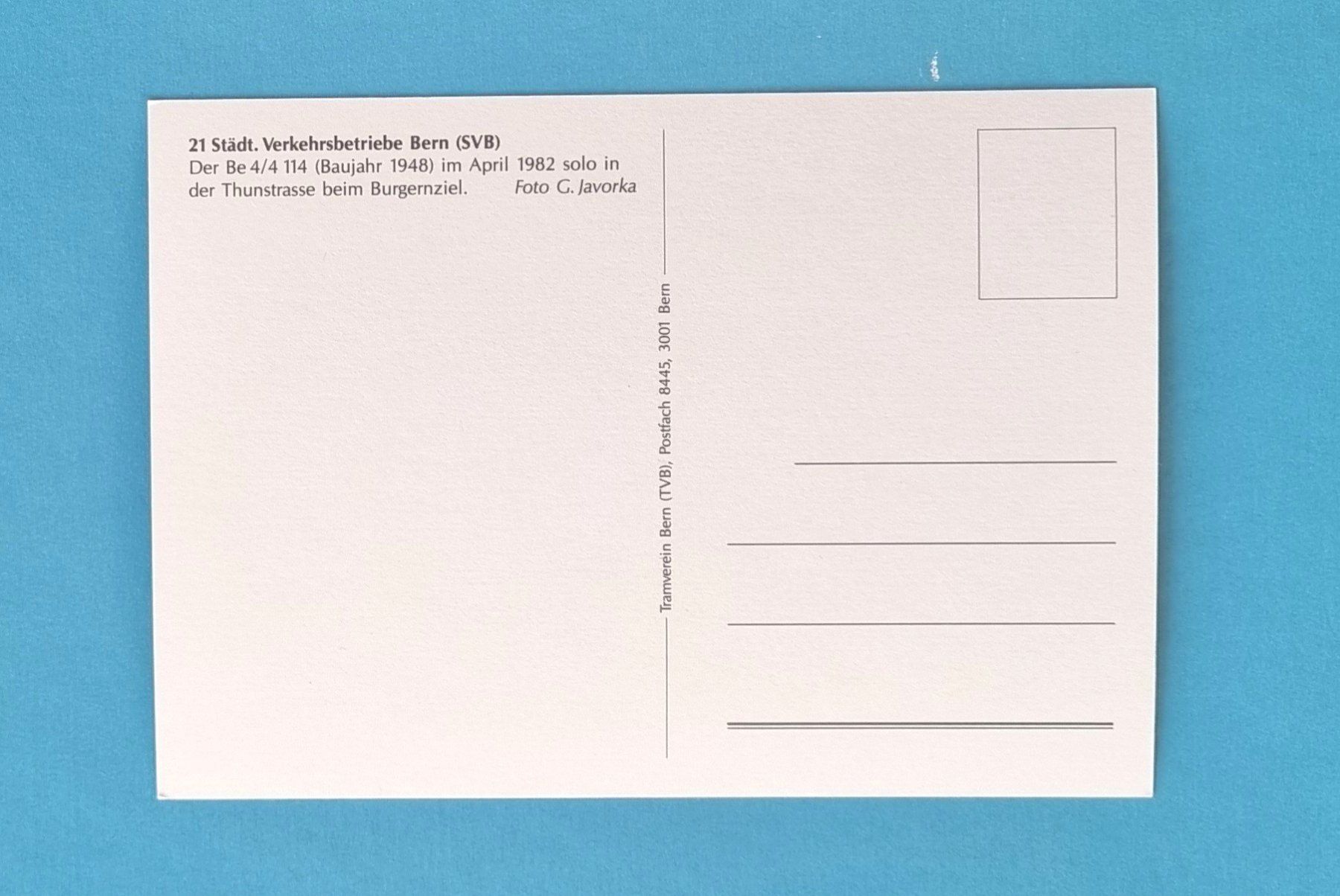 Cartoline postali: Bern - Strassenbahn - Tram SBV - Thunstrasse - 1982 – Usato da Rothrist venduto da RROENK 1