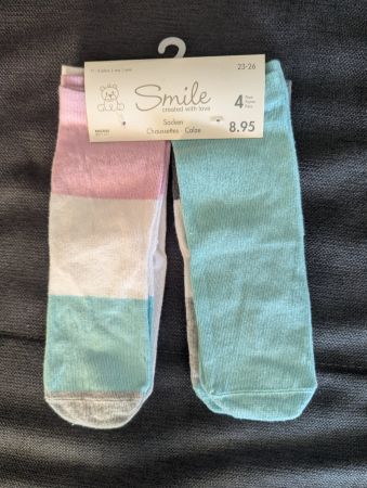 Socken Kinder Grösse 23-26 Mehrfarbig 4 Paar Neu