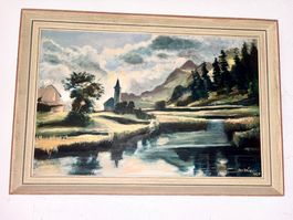 JAC.GÖLDÍ, 1957, Landschaft, Öl auf Leinwand.