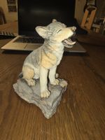 Wolf club yawning, handbemalt, Sammlerstück! (Q)