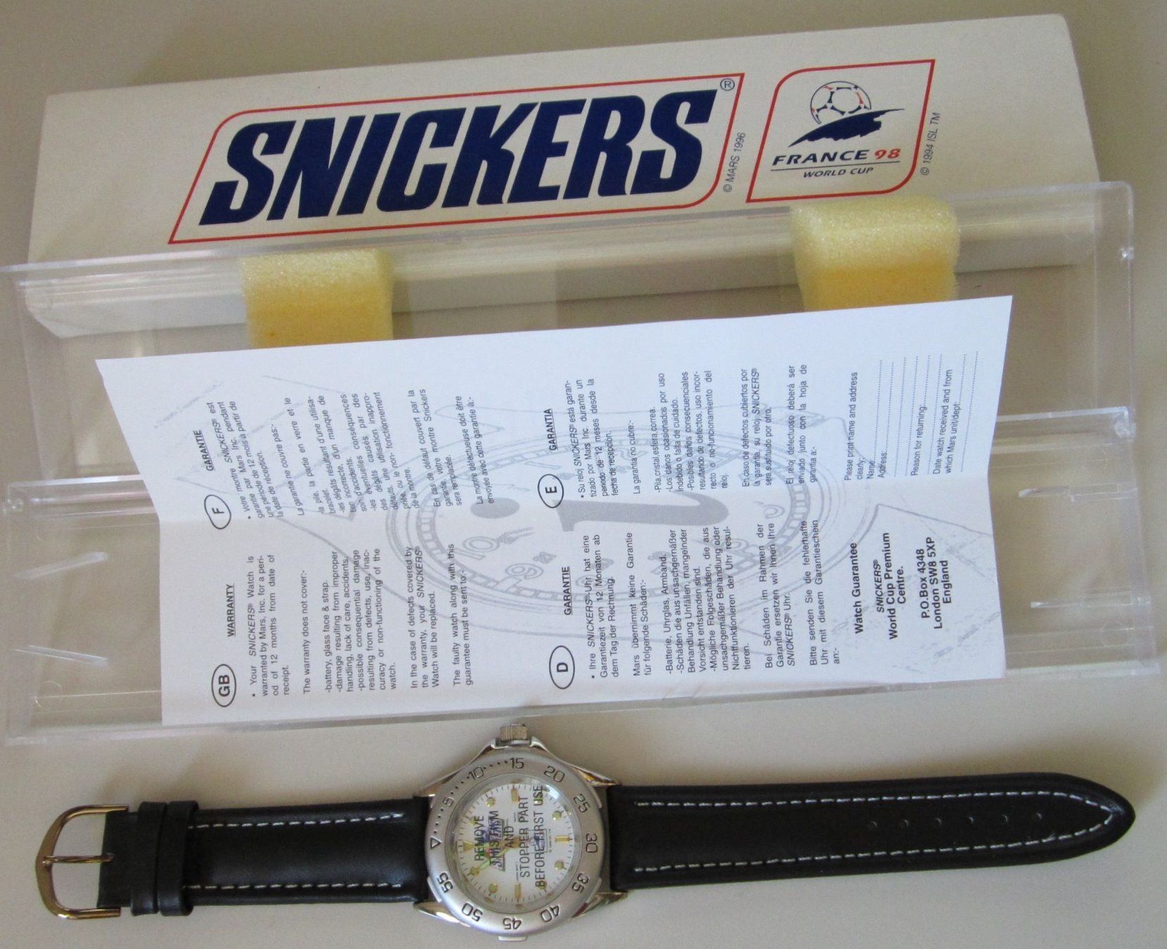 Orologi: WORLD CUP SNICKERS UHR von 98-Frankreich – Nuovo e nell'imballaggio originale da Grüningen venduto da ald_8cjy 8