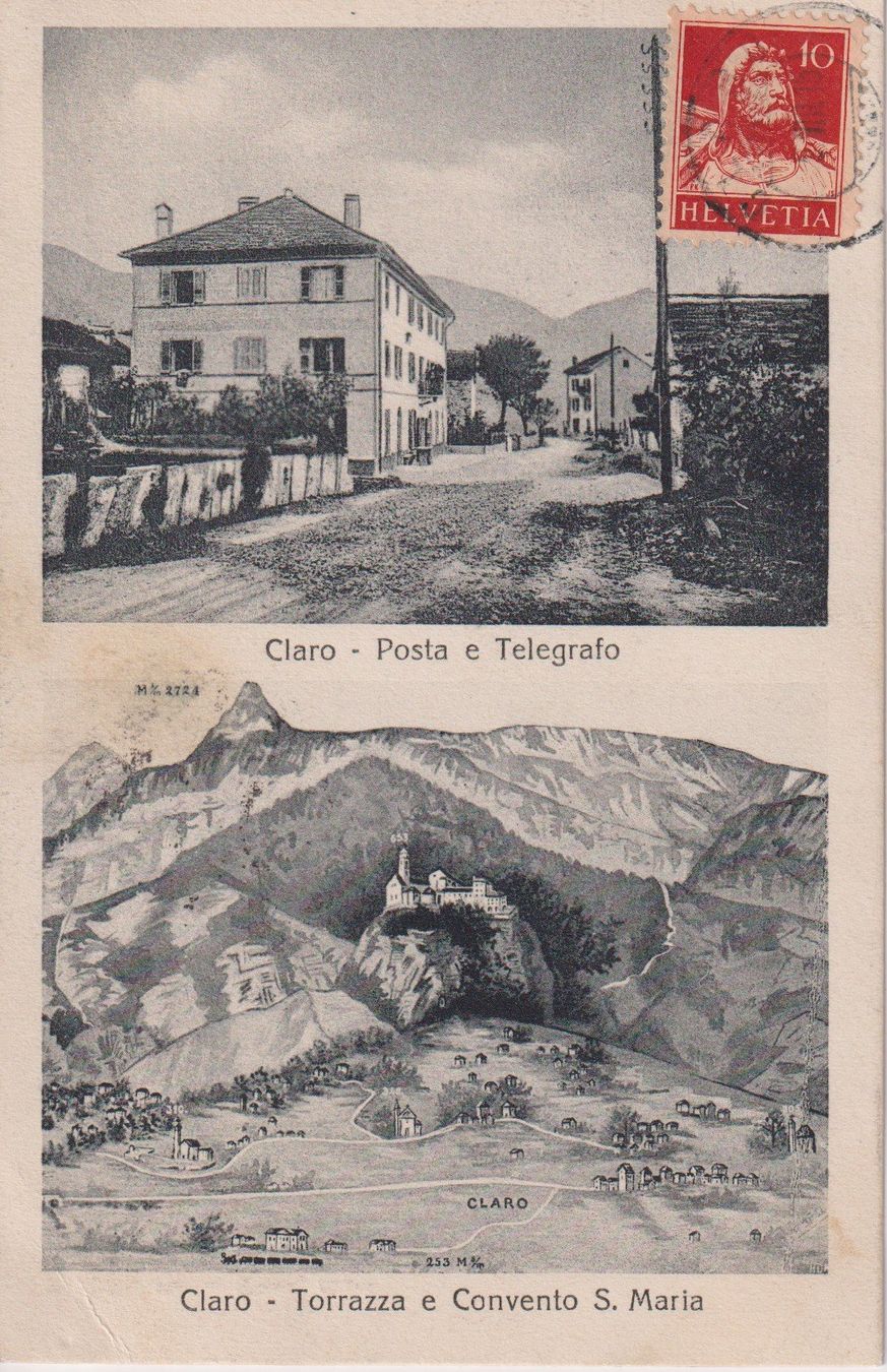 Ansichtskarten: AK Claro Posta e Telegrafo - Torrazza Convento S. Maria 1915 – Gebraucht aus Riva San Vitale von MAR-NAPO