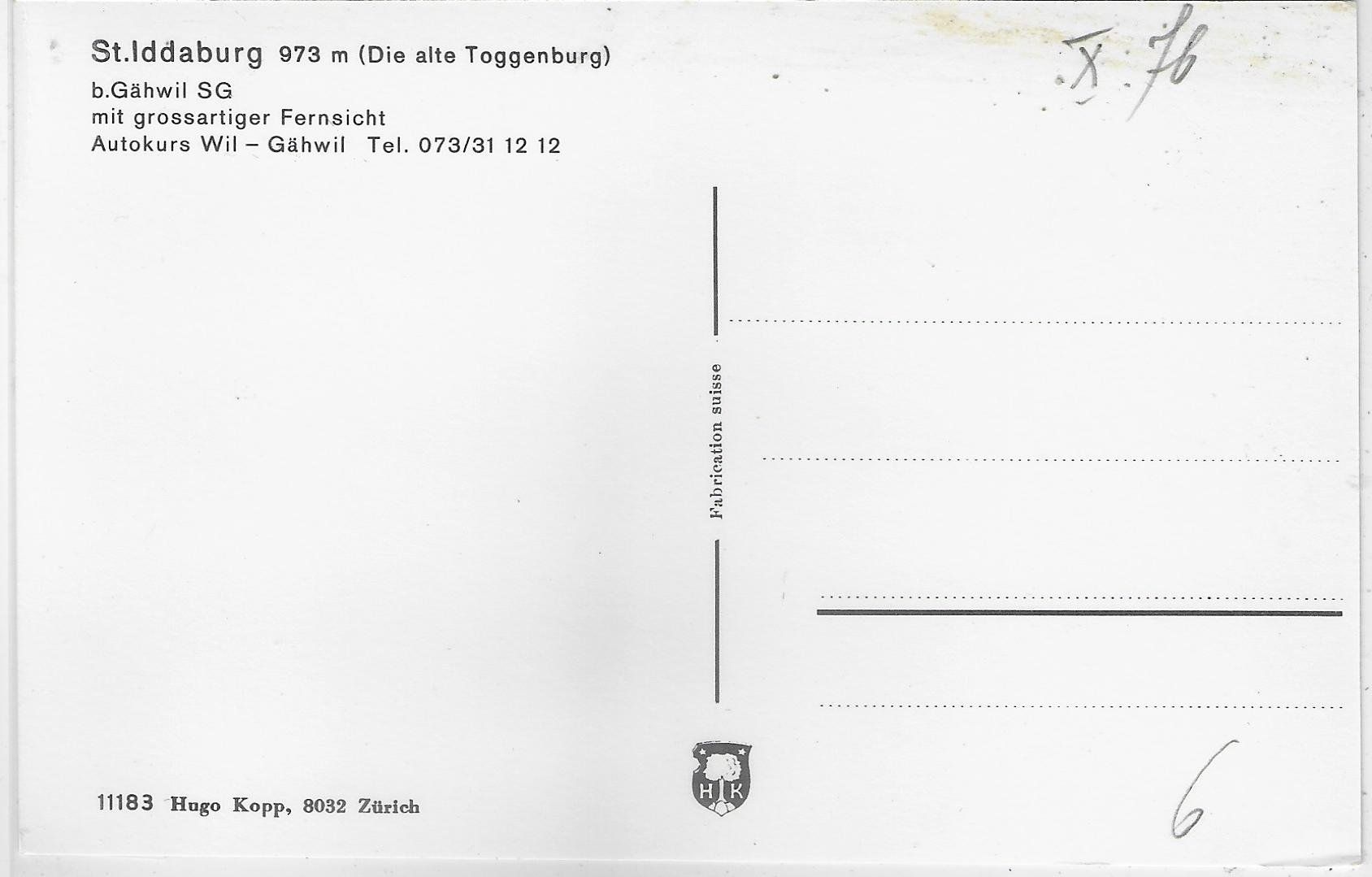 Ansichtskarten: St. Iddaburg b. Gähwil - Hochaltar – Gebraucht aus Ettingen von Kartenplanet 1