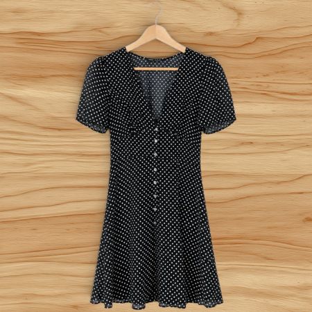 OYSHO Damen Sommerkleid Schwarz mit Punkten – Gr. S