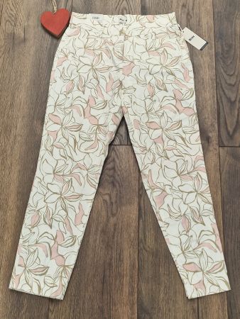 Neue Brax Hose Mara S Blumenmuster beige weiss rosa Gr 34
