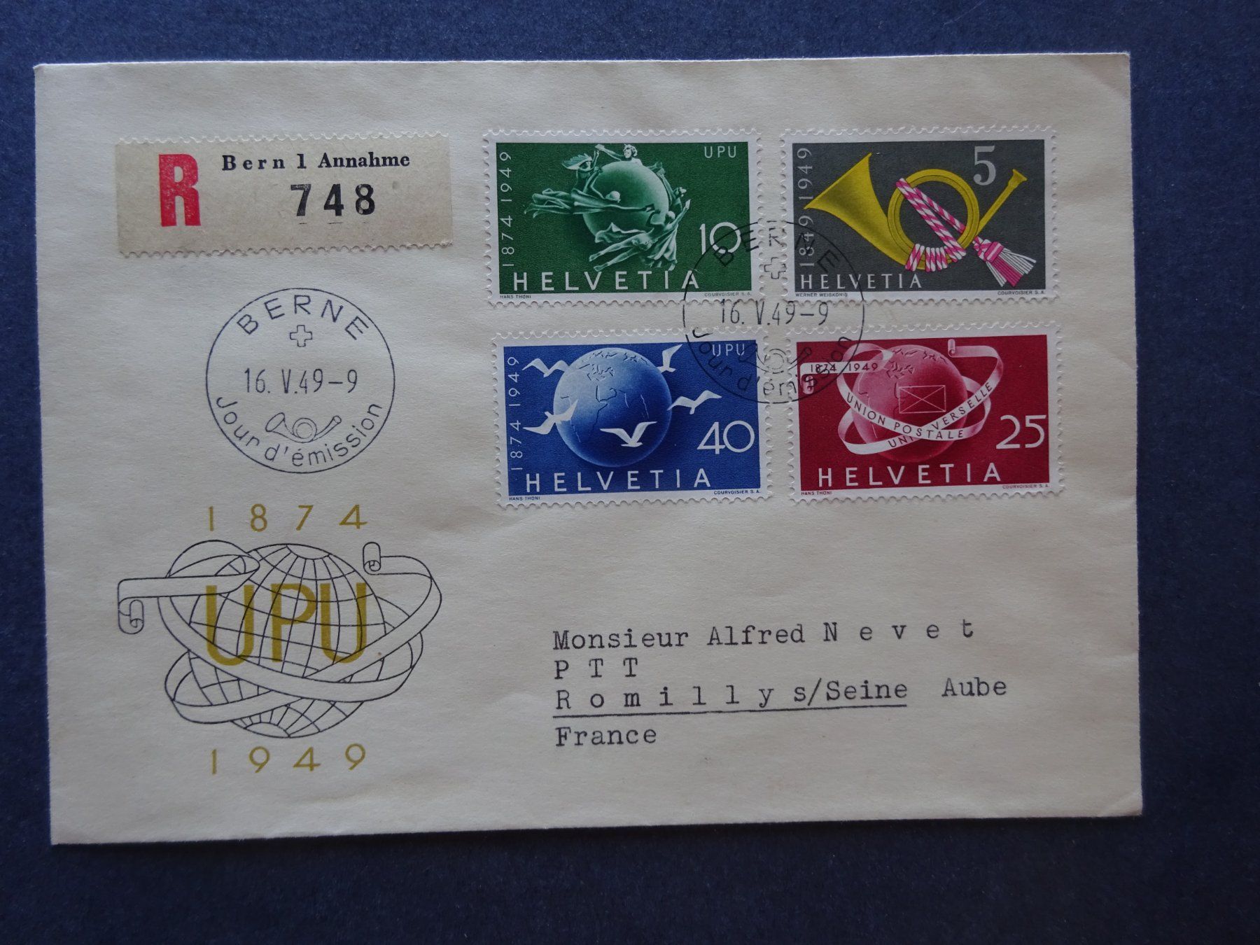 Alle Briefmarken: 1949  Z-Nr. 294 - 296 FDC BERNE – Gebraucht aus Appenzell-Steinegg von adi1975