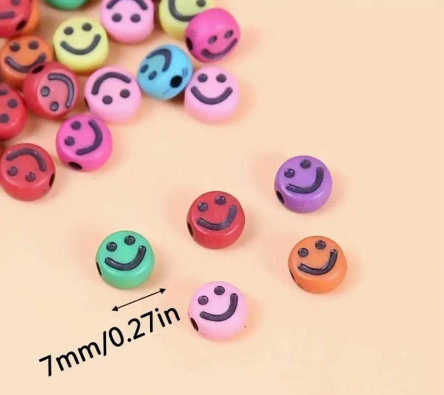 Perlen (unechte): 100 smileys Perlen 7mm basteln DIY – Neu und originalverpackt aus Dintikon von Vexi 1