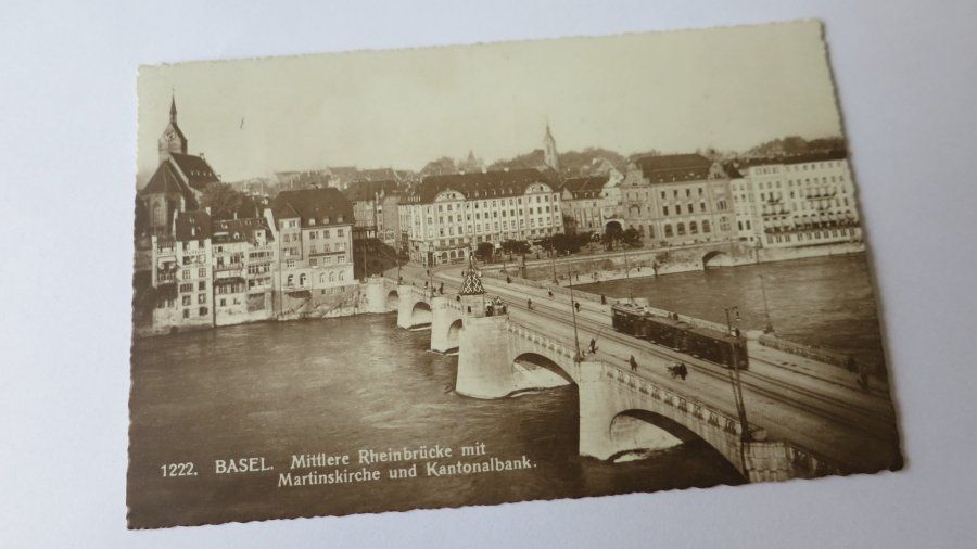 Cartoline postali: Basel - Mittlere Rheinbrücke - 1922 – Usato da Jona venduto da centumprata