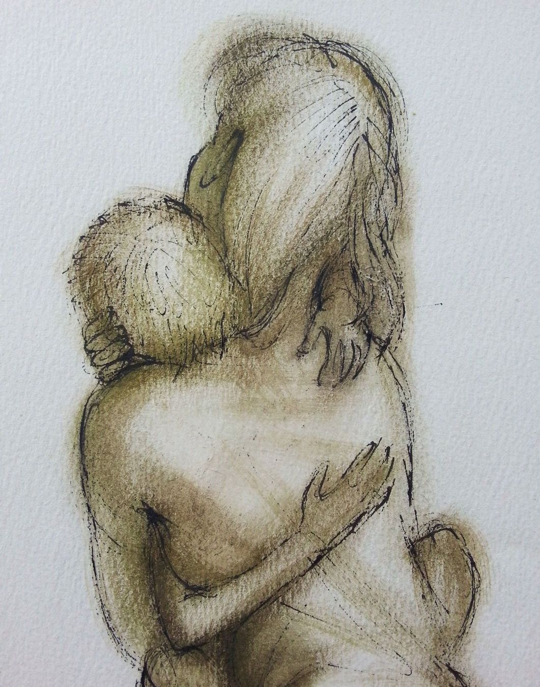Dipinti: Bild Gemälde Aquarell: Mutter & Kind, L. Herrmann, 1980-1990 – Usato da Oberriet SG venduto da ganesh435 1