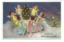 Weihnachten - Herzliche Grüsse - Engel - Christbaum - Litho