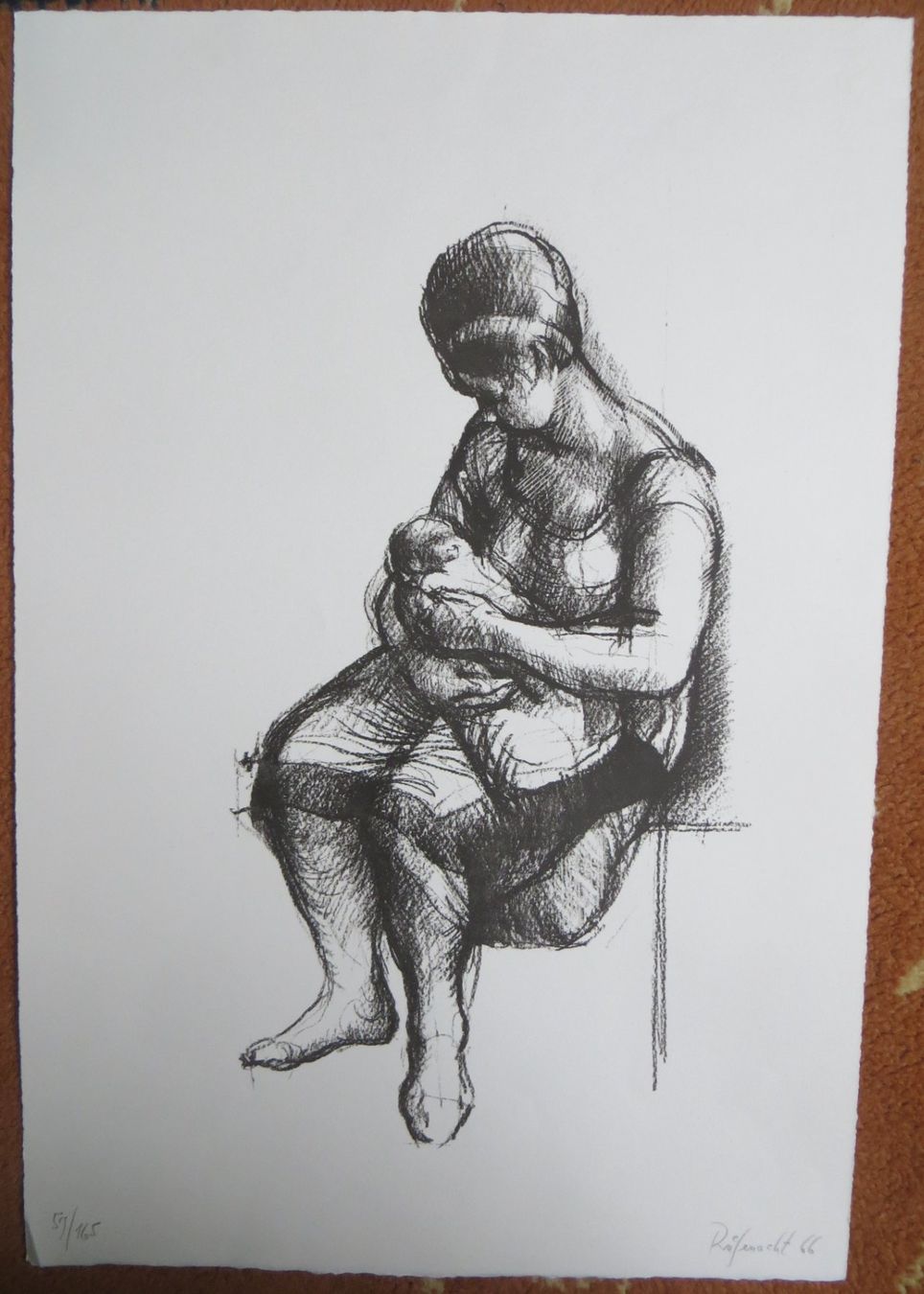 Grafica & Litografie: Peter Rüfenacht, Lithografie, 1966, "Mutter mit Kind" – Usato da Allenwinden venduto da Elbruba