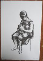 Peter Rüfenacht, Lithografie, 1966, "Mutter mit Kind"