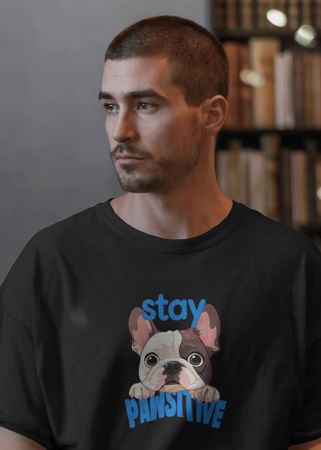 Tshirt schwarz Herren L stay pawsitive hund bulldogge