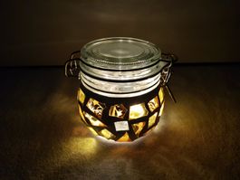 (Beleuchtetes) Einmachglas Orange/Gelb Handarbeit