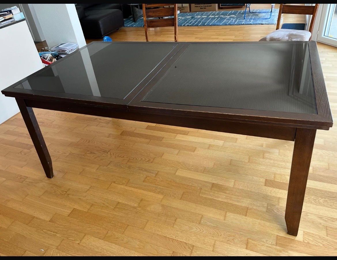 Esstisch dunkelbraun mit Glaseinsatz gebraucht Zustand (Gebraucht) in Ipsach für CHF 1 – nur Abholung auf Ricardo kaufen